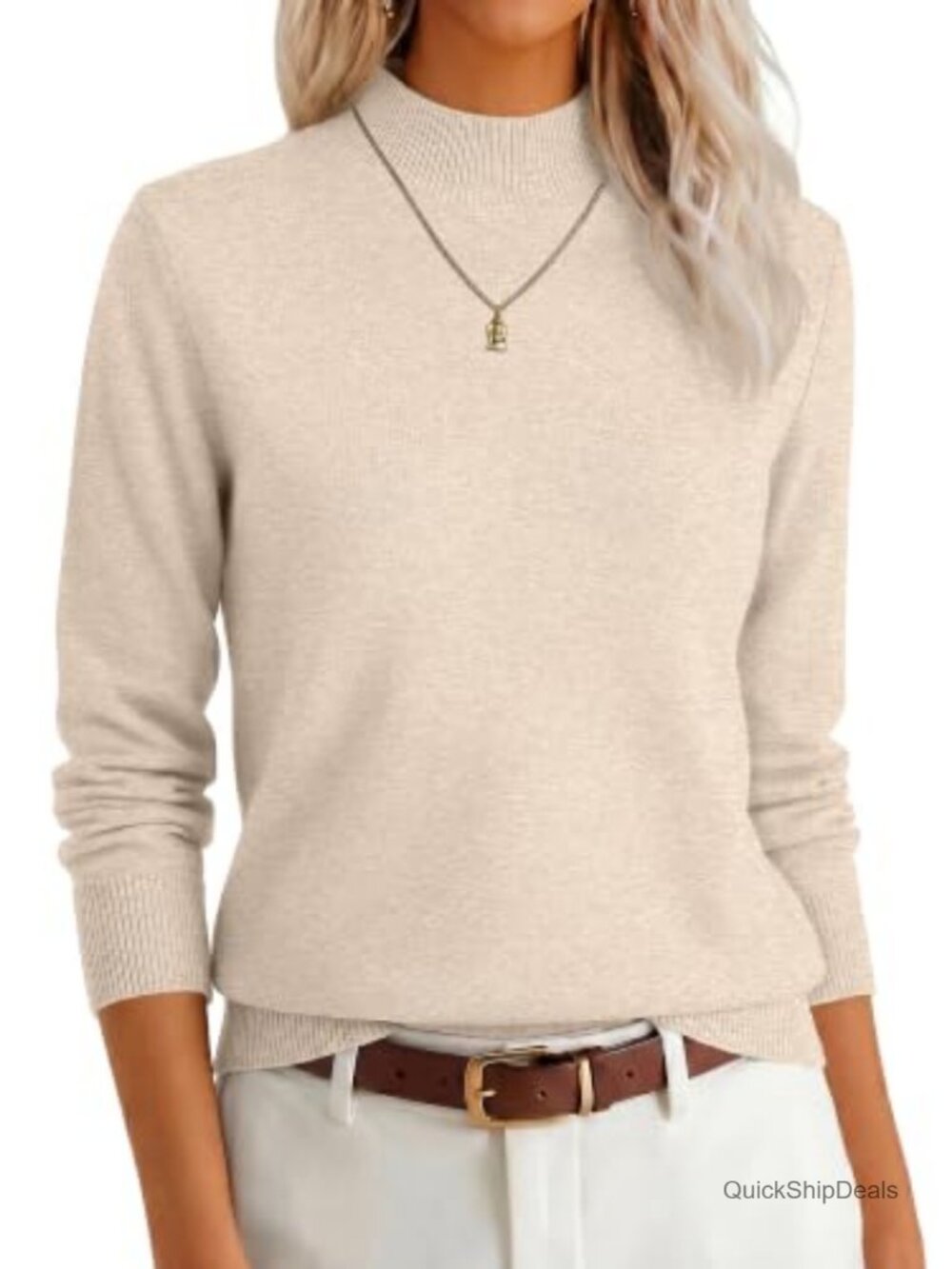 Women's Mock Neck Pullover Sweater Long Sleeve Ribbed Knit
